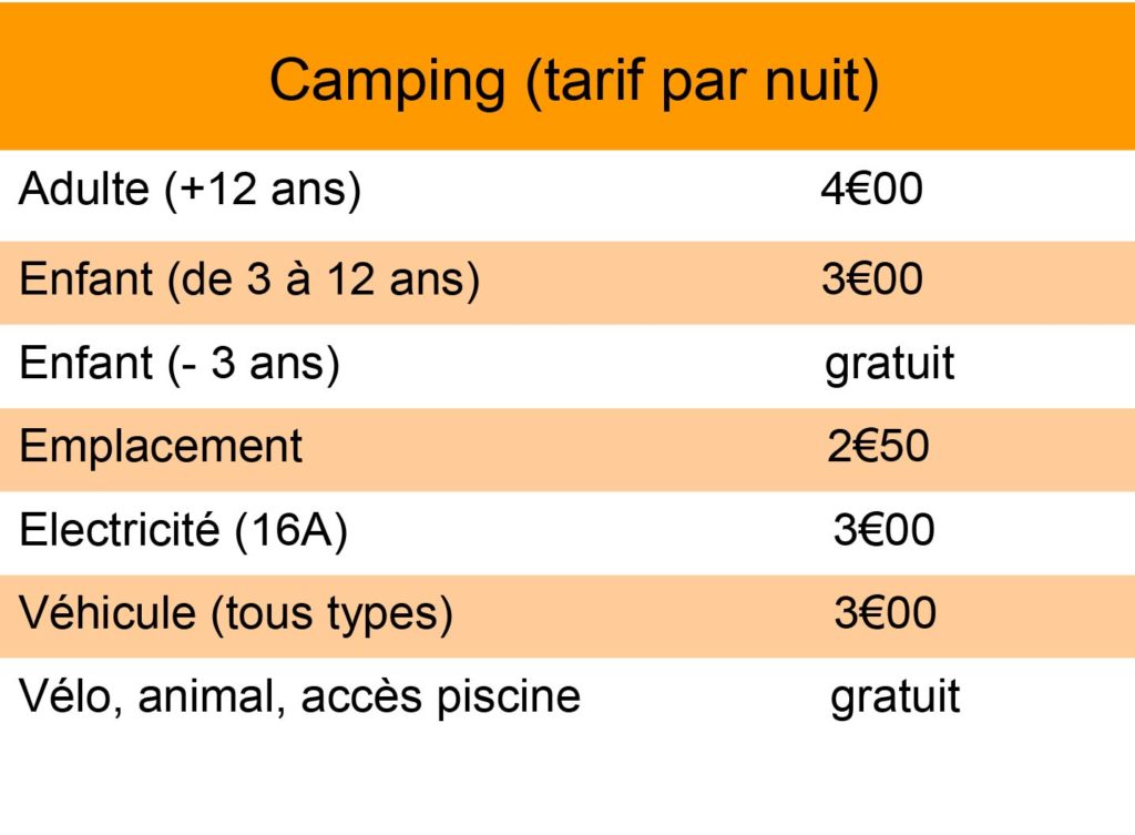 tarifs camping 2023-2024